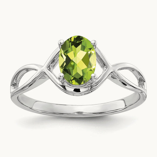 7x5mm Oval Peridot Ring, 14K White Gold
