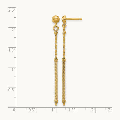 Polish/Texture/Dia-cut Bead w/Bar Dangle Post Earrings, 14K — Leslie's