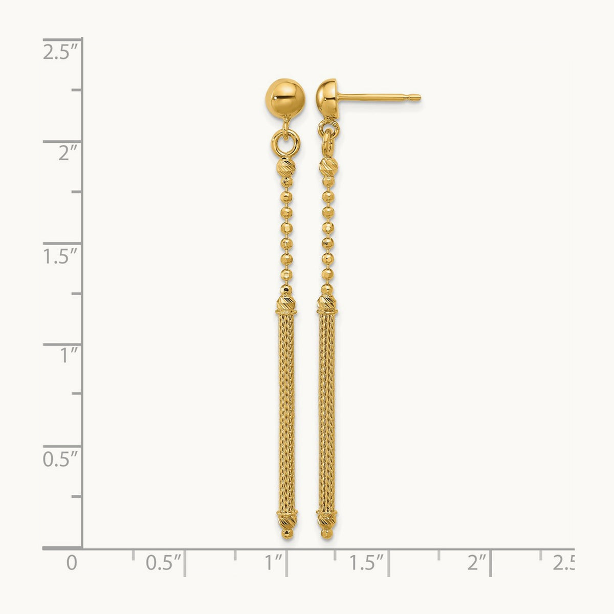 Polish/Texture/Dia-cut Bead w/Bar Dangle Post Earrings, 14K — Leslie's