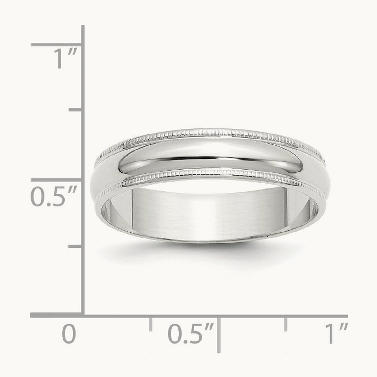 Lightweight Milgrain Half Round Band, 5mm, 10K White Gold