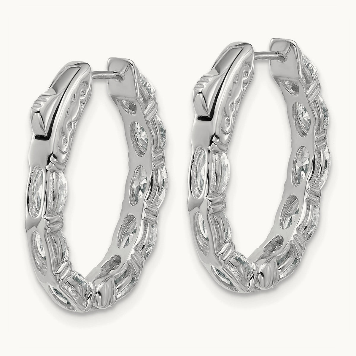 Oval & Round in/Out Hoop Earrings, 4.00 ct tw Lab-Grown Diamond — 14K White Gold
