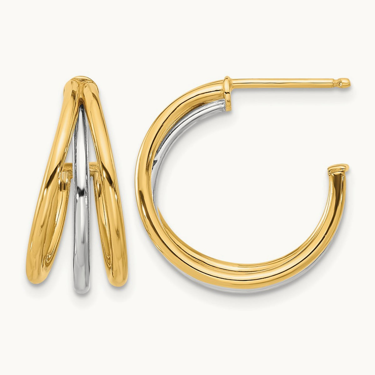 Polished Hoop Post Earrings, 14K with Rhodium — Leslie's