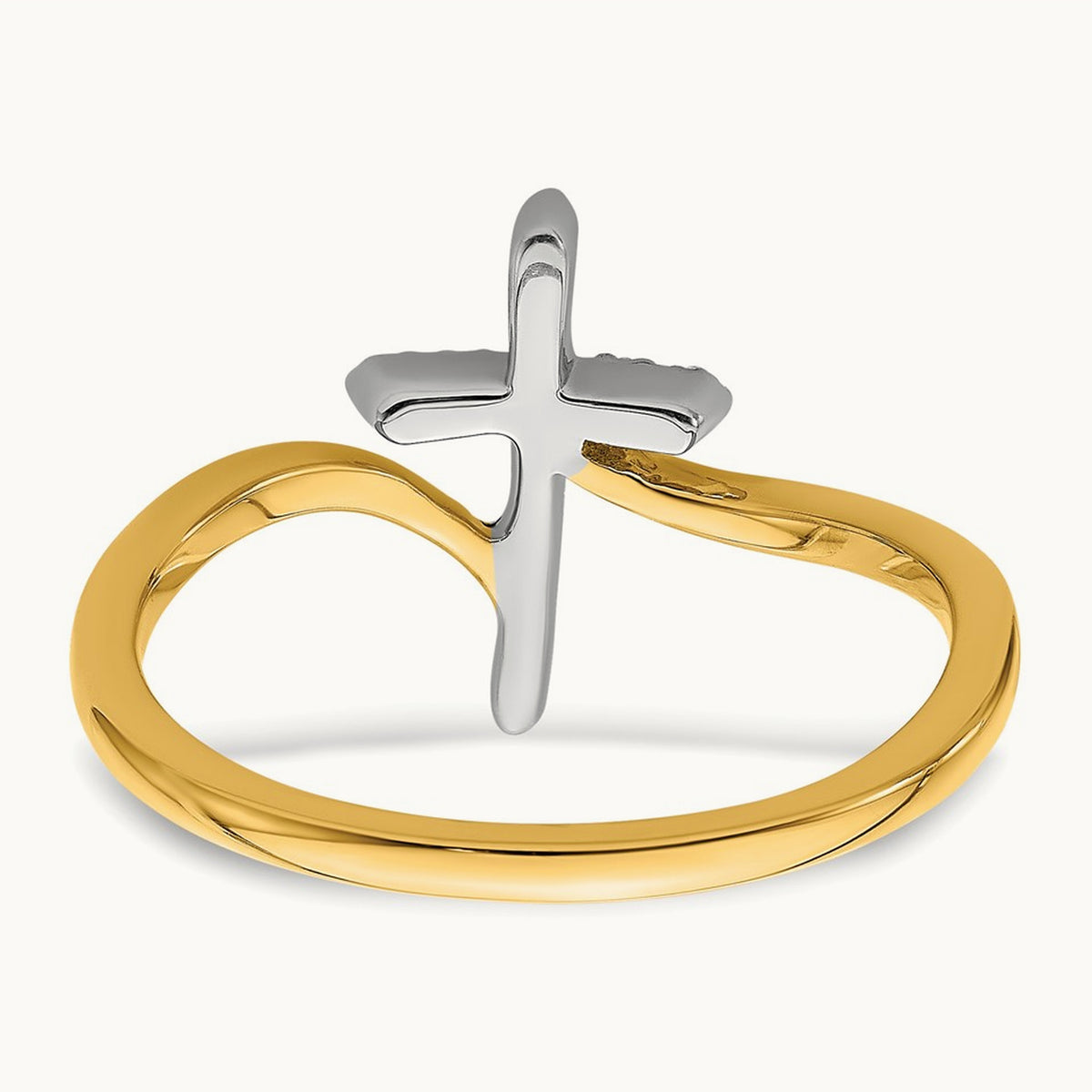 Polished Cross Diamond Ring, 14K Two-tone