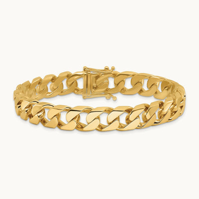 Hand-polished Flat Beveled Curb Link Bracelet, 10.6mm, 14K