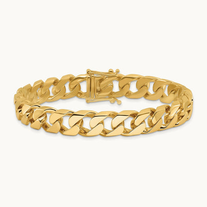 Hand-polished Flat Beveled Curb Link Bracelet, 10.6mm, 14K