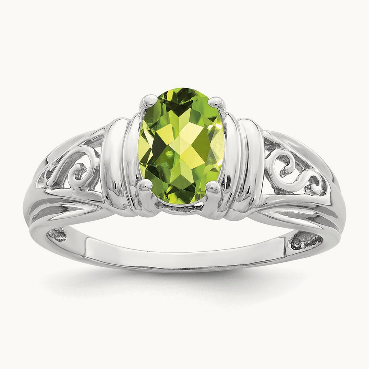 7x5mm Oval Peridot ring, 14K White Gold