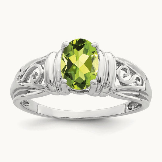 7x5mm Oval Peridot ring, 14K White Gold