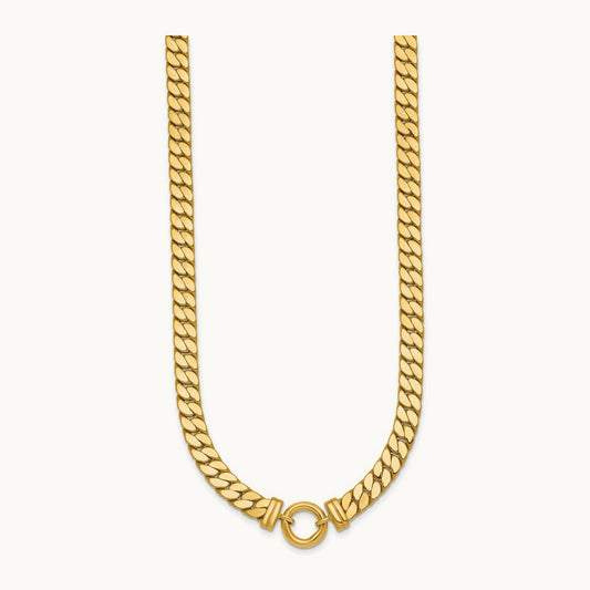 Polished 18in Curb Link with Circle Element Necklace, 14K