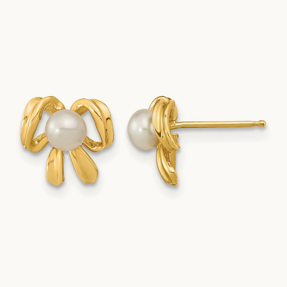 3- White Button Freshwater Cultured Pearl Post Earrings, 14K