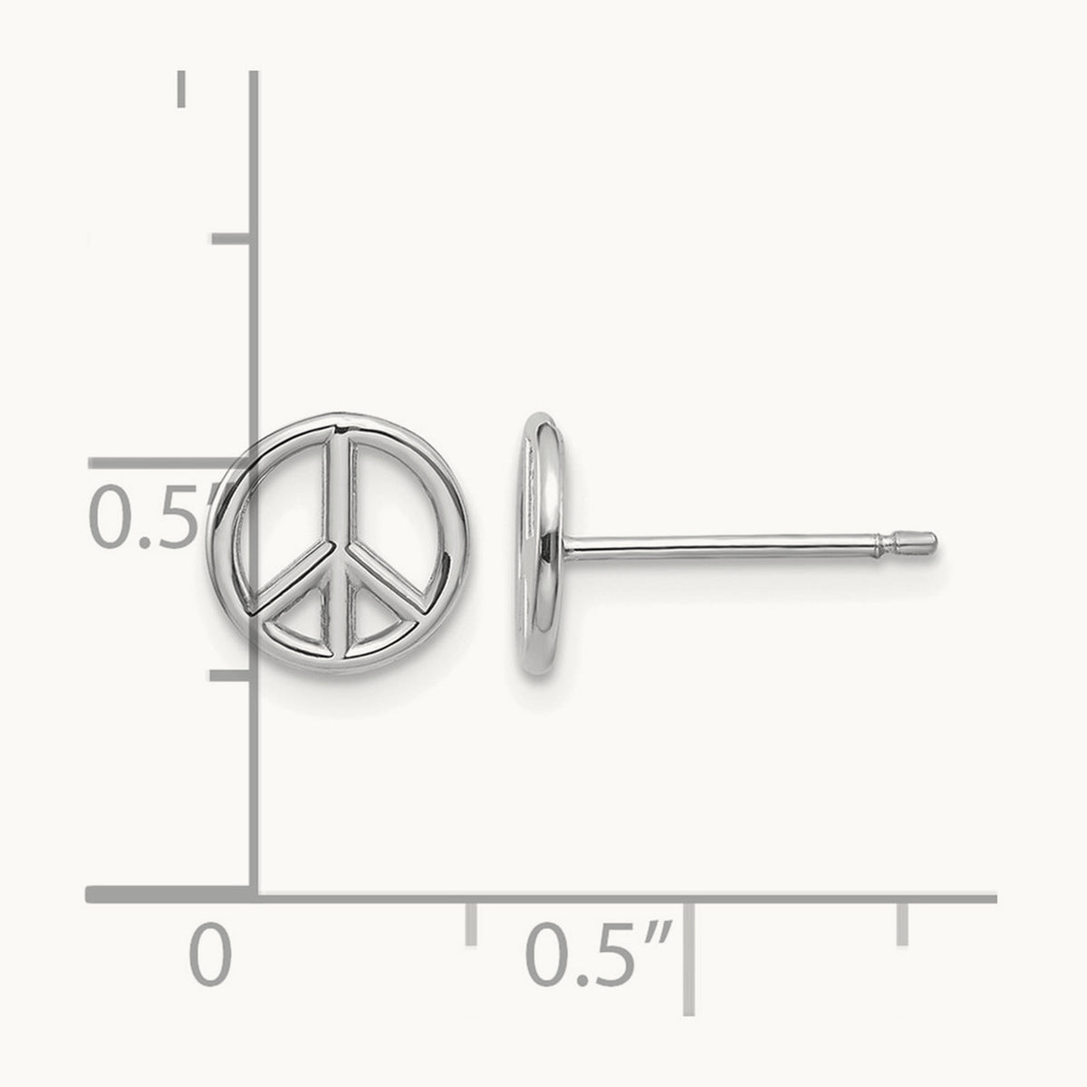 Polished Peace Symbol Post Earrings — 14K White Gold, 8mm