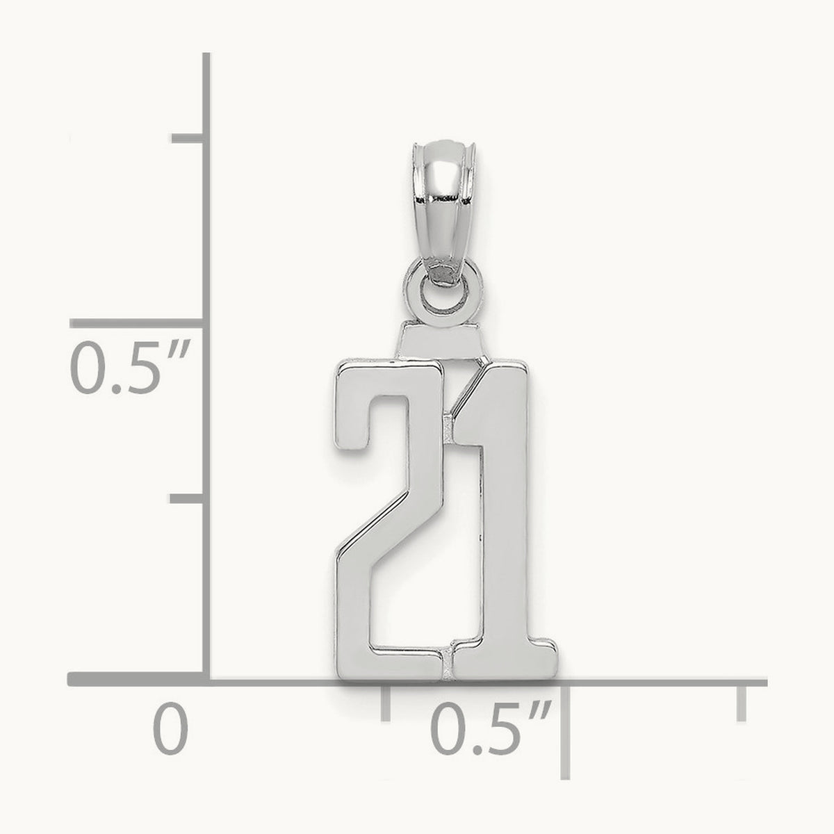 Polished Number 21 Pendant — 14K White Gold