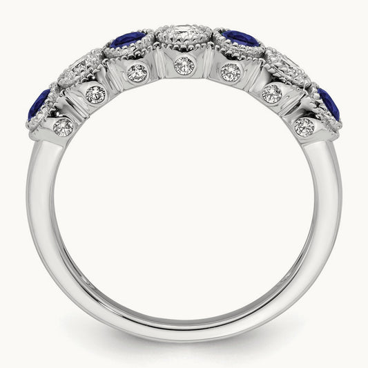 Created Blue Sapphire Ring, 0.50 ct tw Lab-Grown Diamond