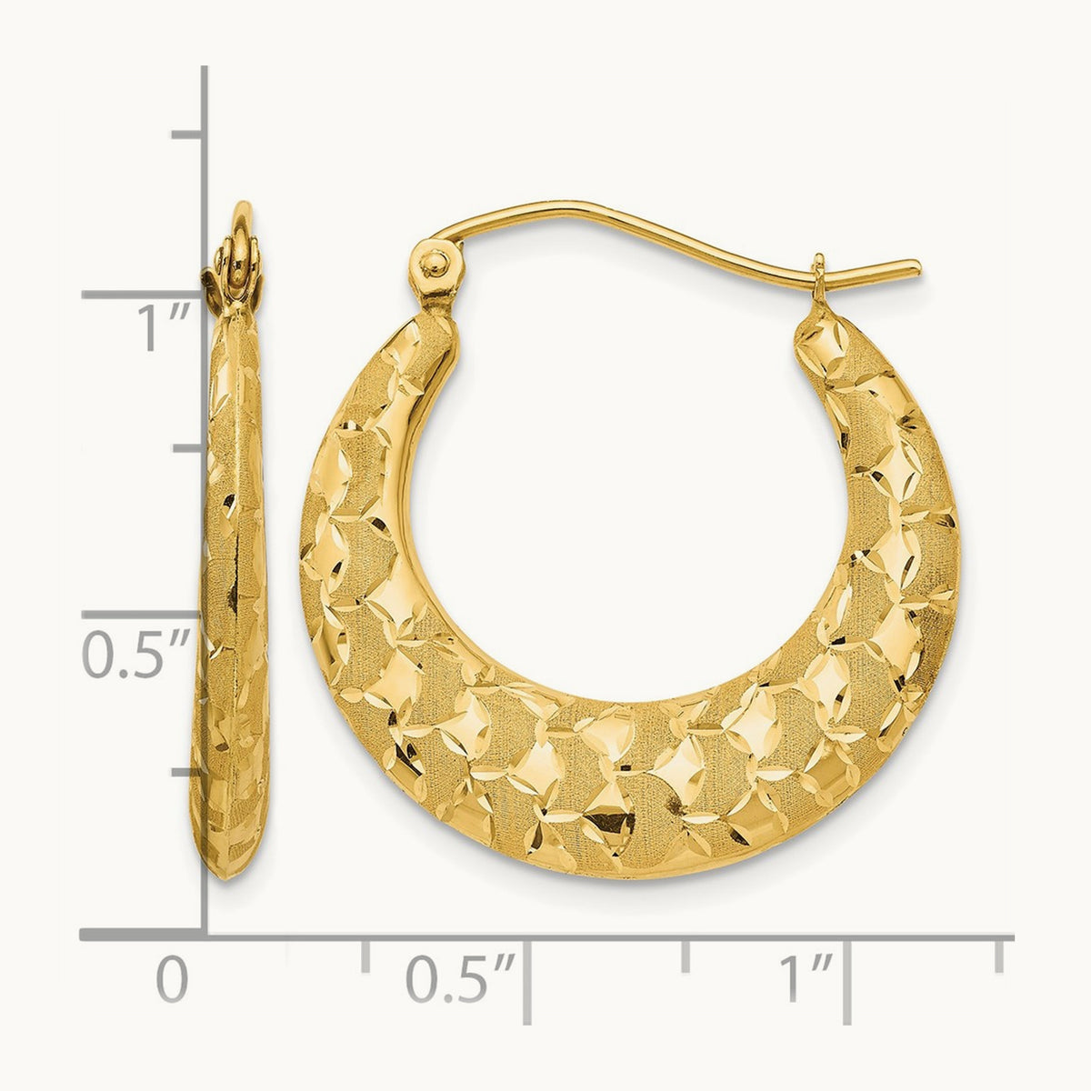 Laser Cut Patterned Hoop Earrings, 14K