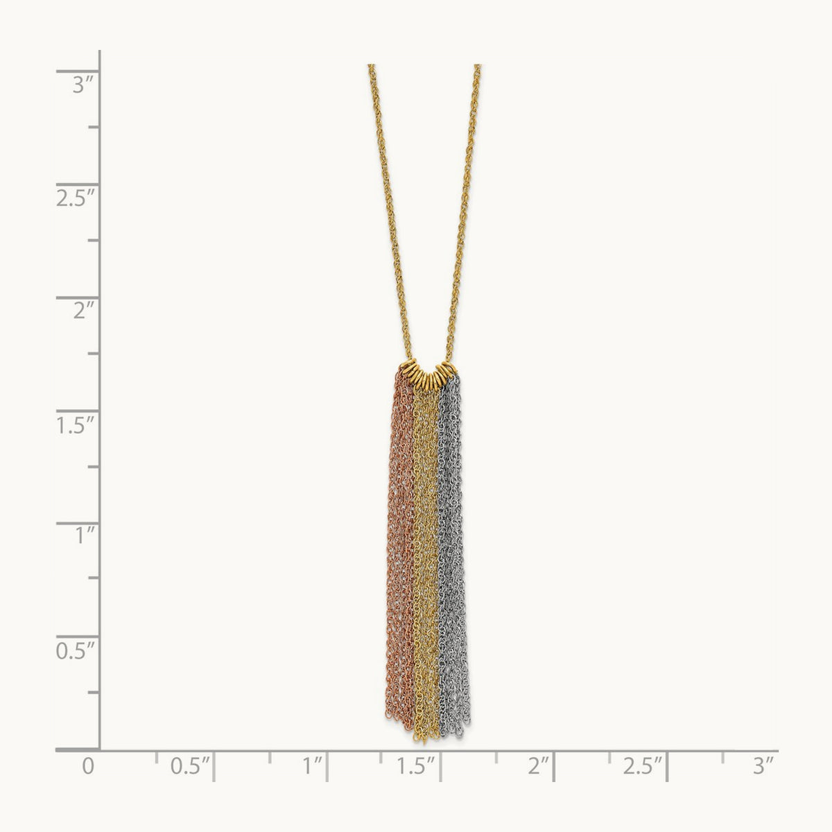 Tri-color Dangle Chain with 2in ext Necklace, 14K