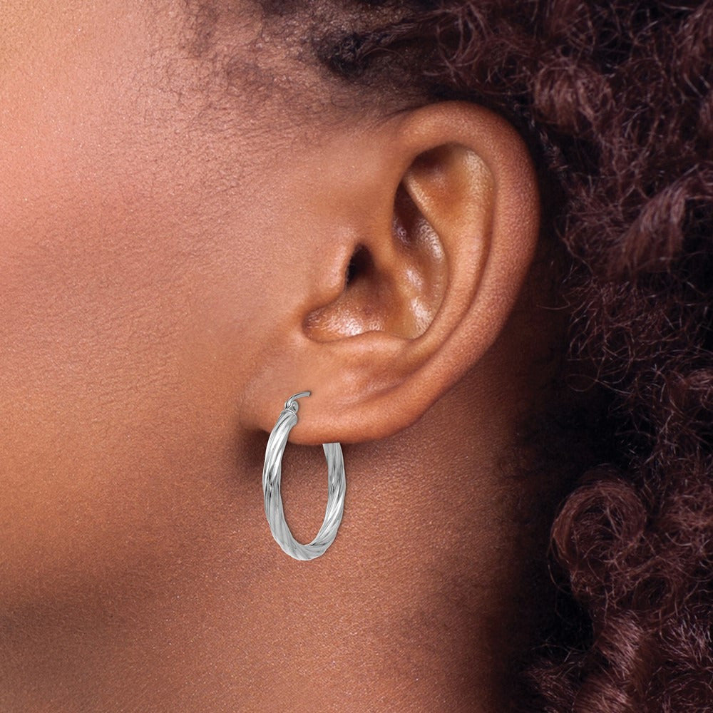 Rope Twist Hoop Earrings — 14K White Gold, 20mm, 3.25mm