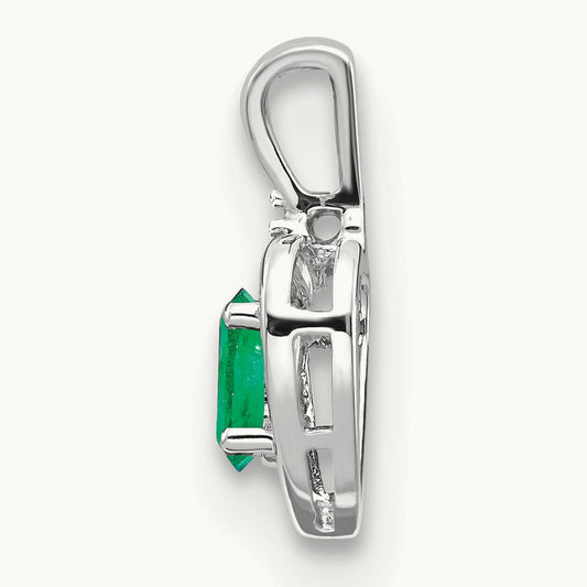 Emerald and Diamond Heart Pendant — 14K White Gold