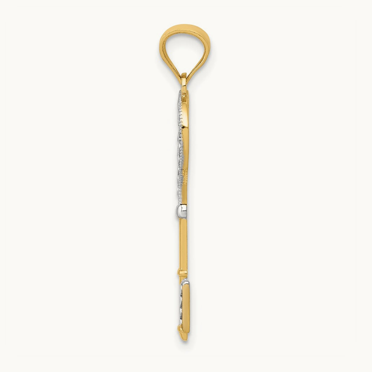 Polished Heart Key Charm with white rhodium — 30mm