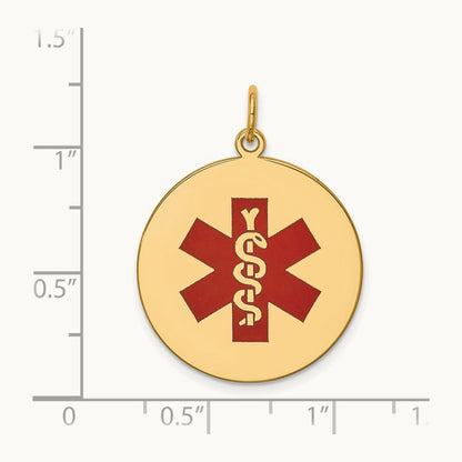Red Enamel Medical Jewelry Pendant, 14K