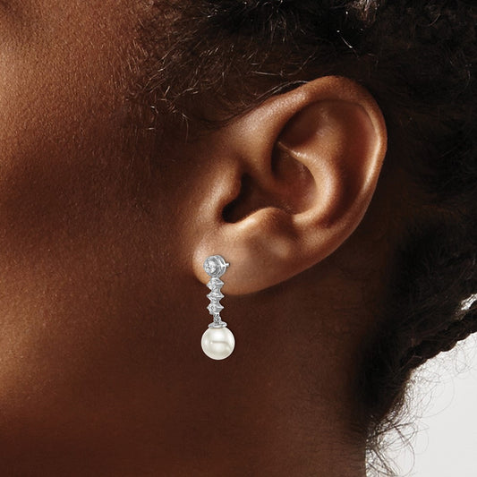 Freshwater Cultured Pearl & Diamond Post Earrings — 22mm