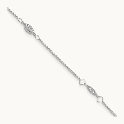 Diamond-cut Puffed Beads 9in Plus1in Ext Anklet, 14K White Gold