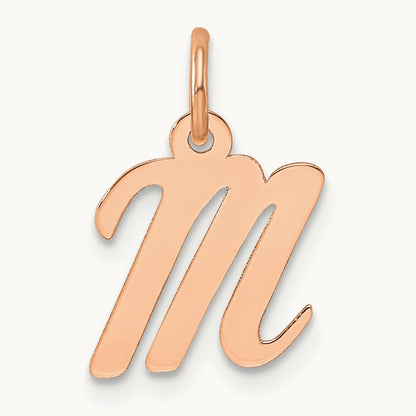 Small Script Letter M Initial Charm, 14K Rose Gold