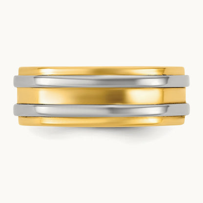 Y/W Double Banded Wedding Band, 7mm, 14K Two-tone