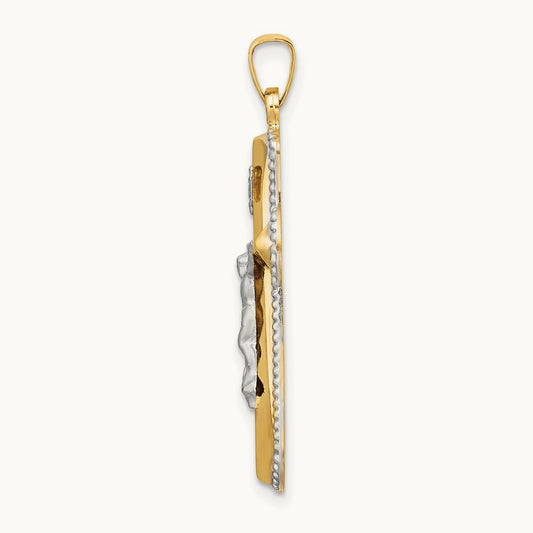 Hollow INRI Crucifix Pendant, 14K Two-tone with White Rhodium