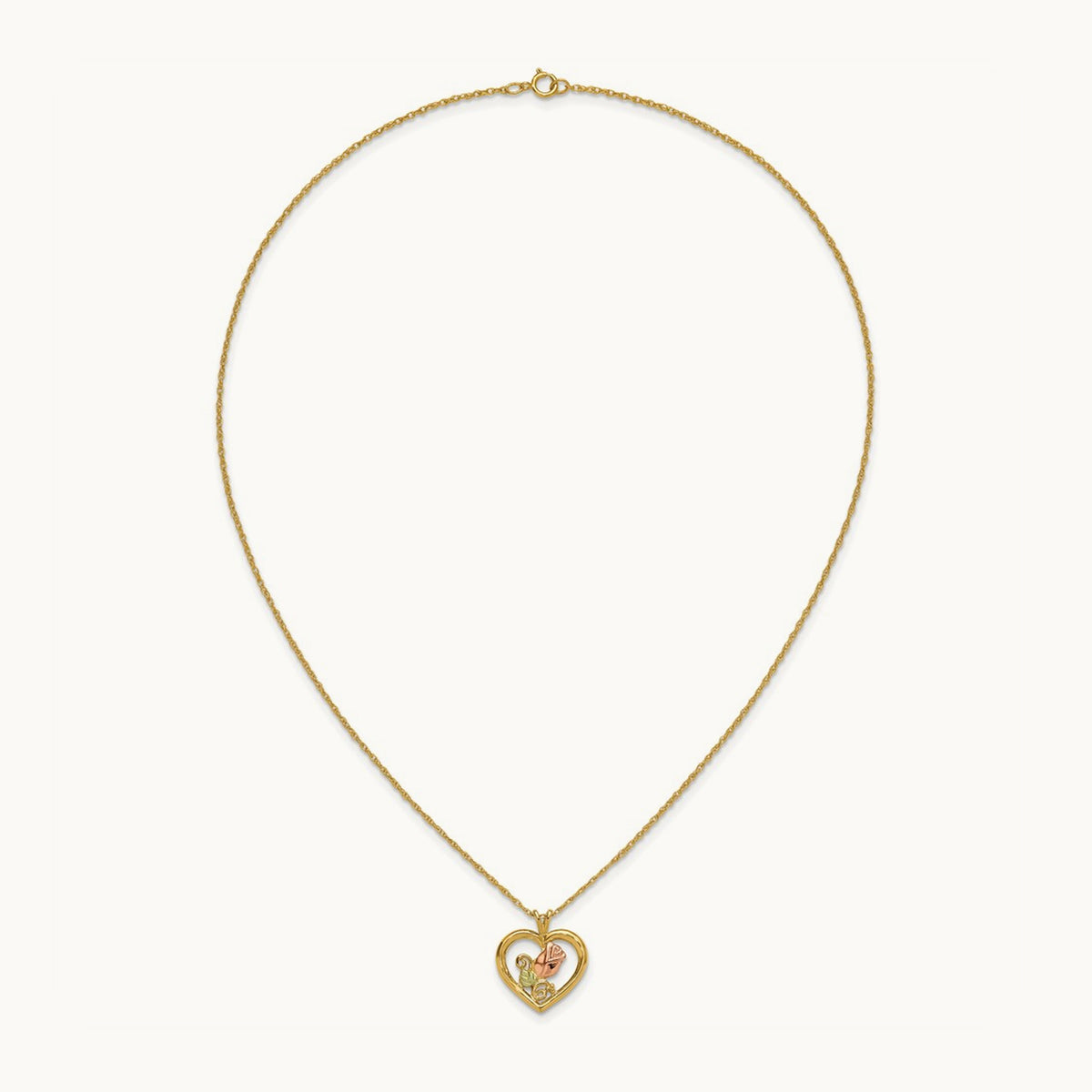 Black Hills Gold Rose in Heart Necklace