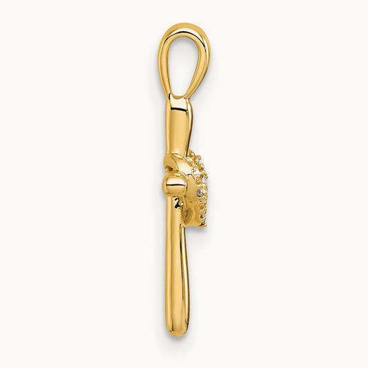 Diamond Cross w/Heart Pendant, 14K