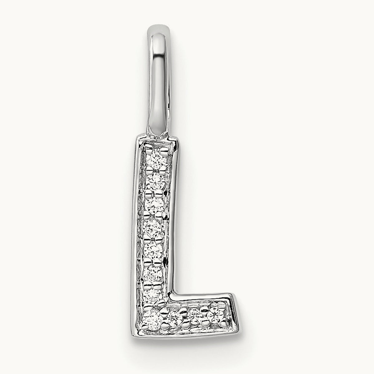 Diamond Letter L Initial Pendant, 14K White Gold