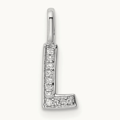 Diamond Letter L Initial Pendant, 14K White Gold