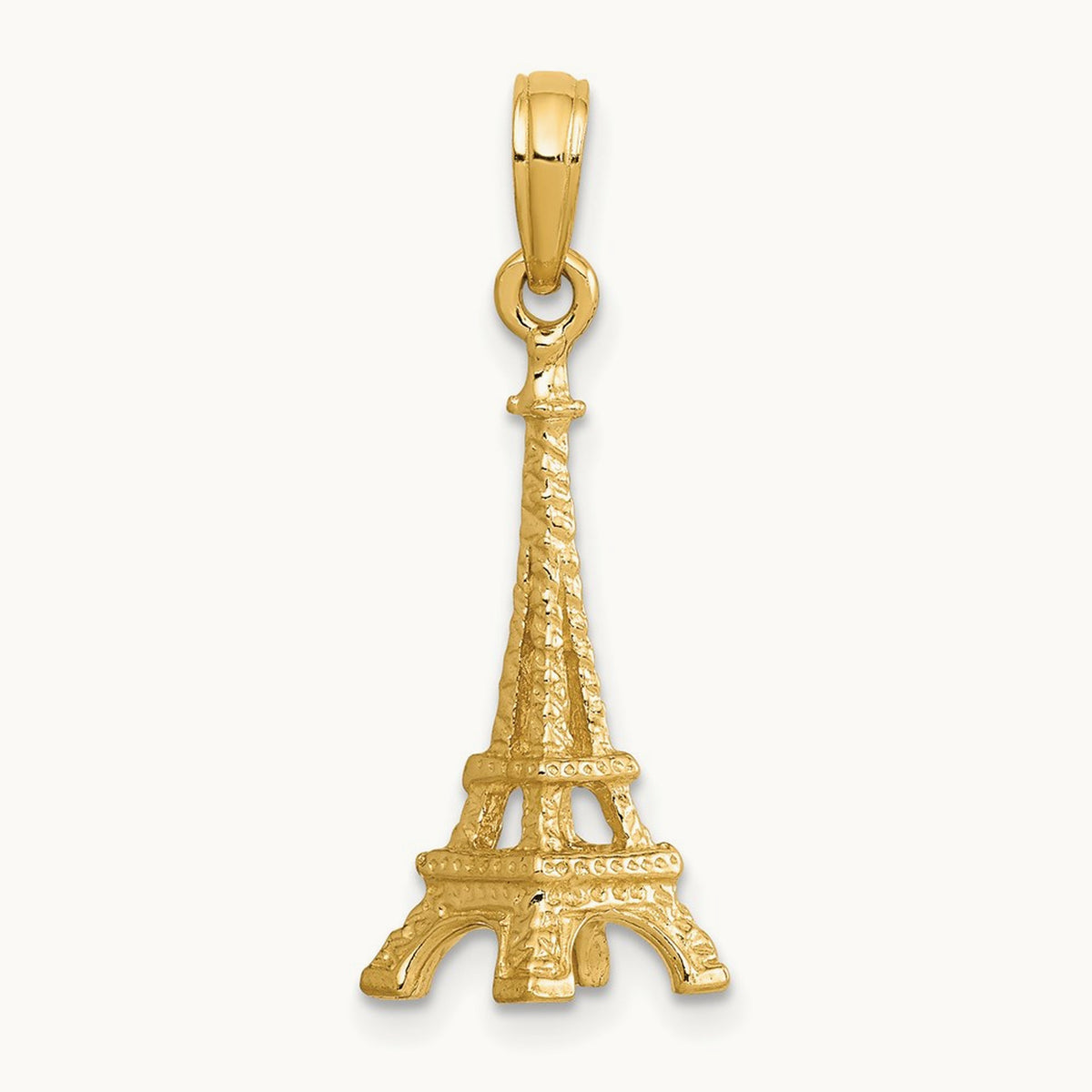 Solid Polished 3-D Eiffel Tower Charm — 14K Yellow Gold