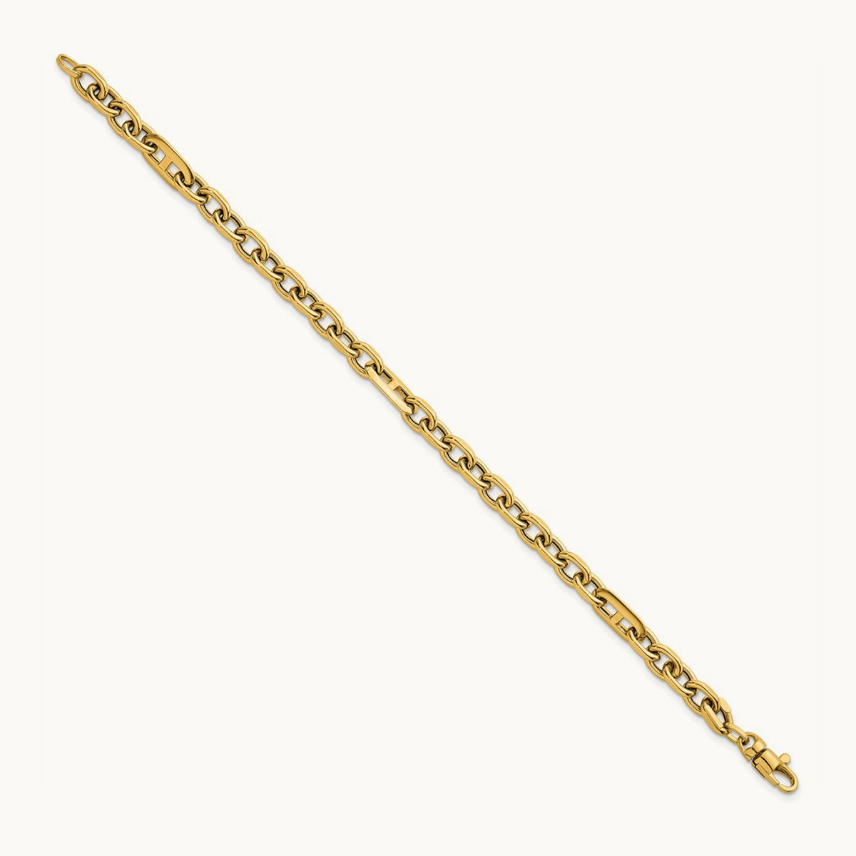 Polished Oval and Anchor Link 7.5in Bracelet, 14K