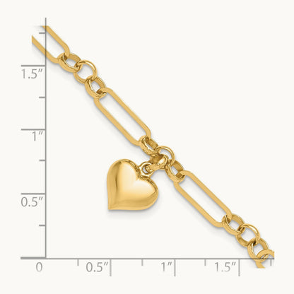 Polished Heart Charm Bracelet, 14K