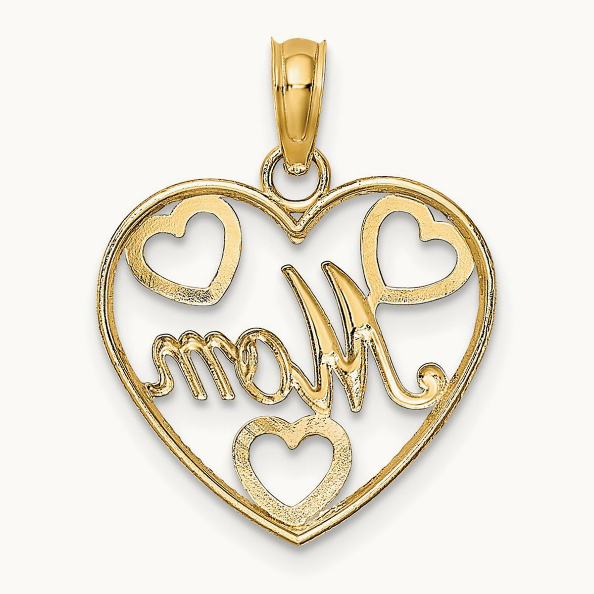 Textured MOM Heart Charm, 14K with White Rhodium