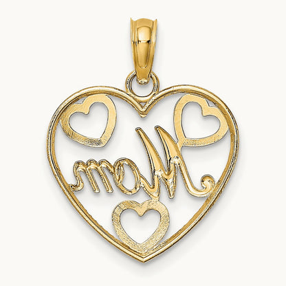 Textured MOM Heart Charm, 14K with White Rhodium