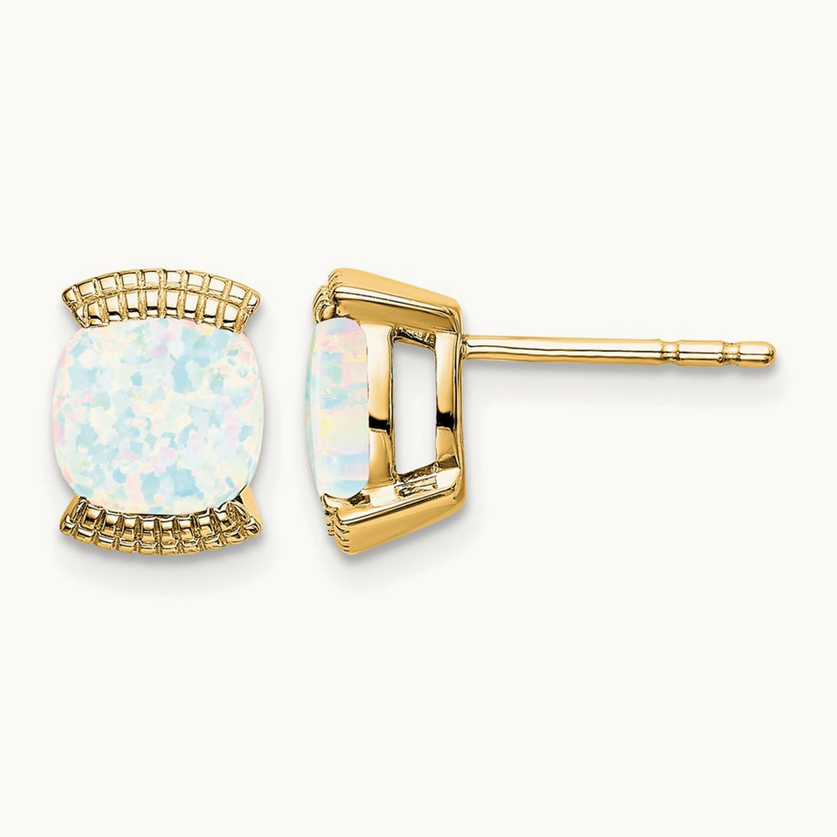 Created Opal Post Earrings — 14K Yellow Gold