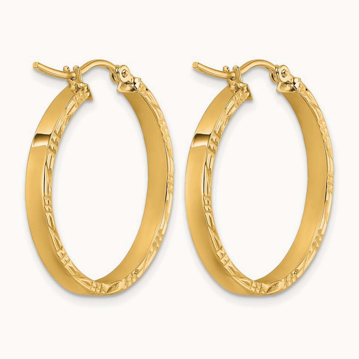 Diamond-cut Edge Medium Polished Hoop Earrings — 10K Yellow Gold