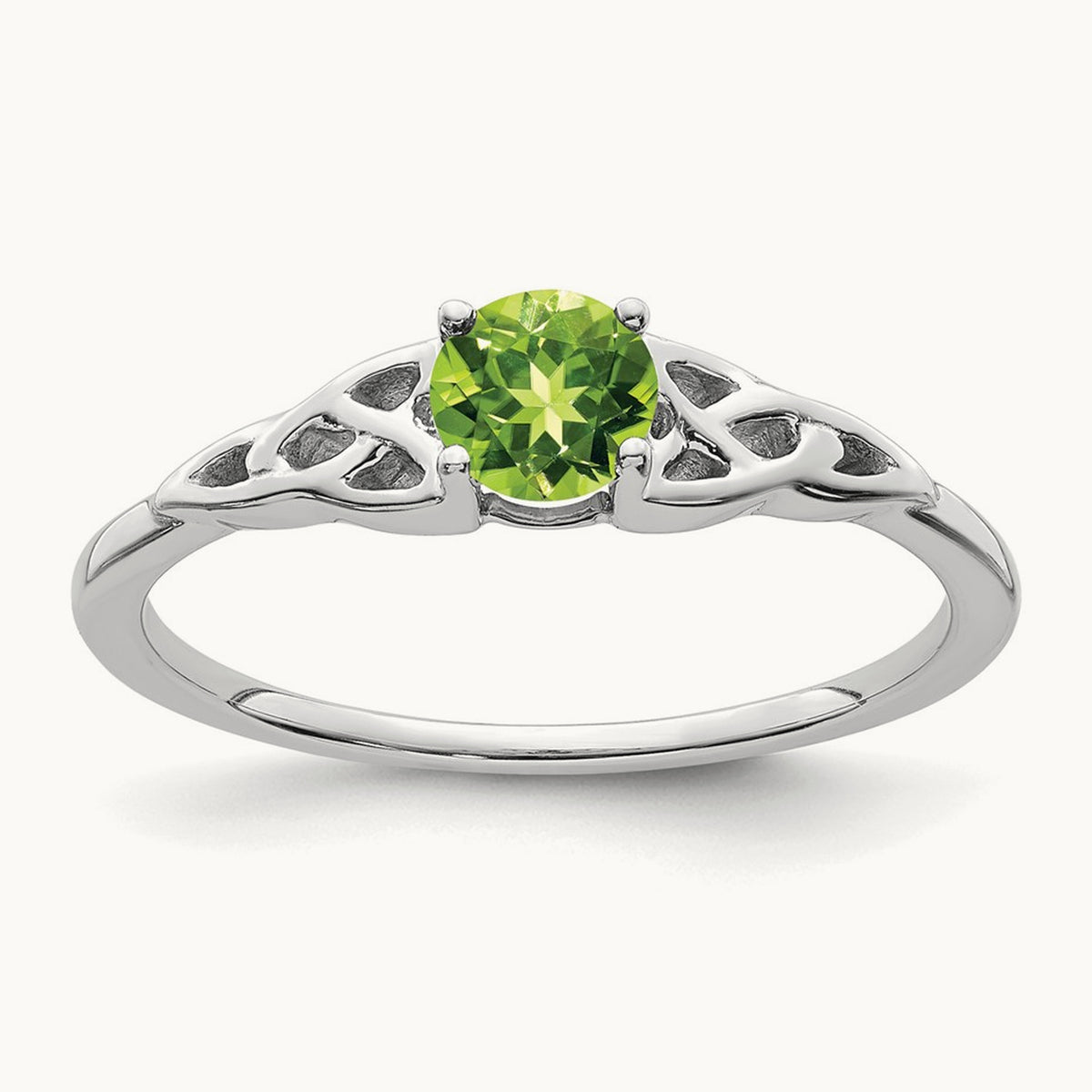 Peridot Celtic Knot Ring — 14K White Gold, 7
