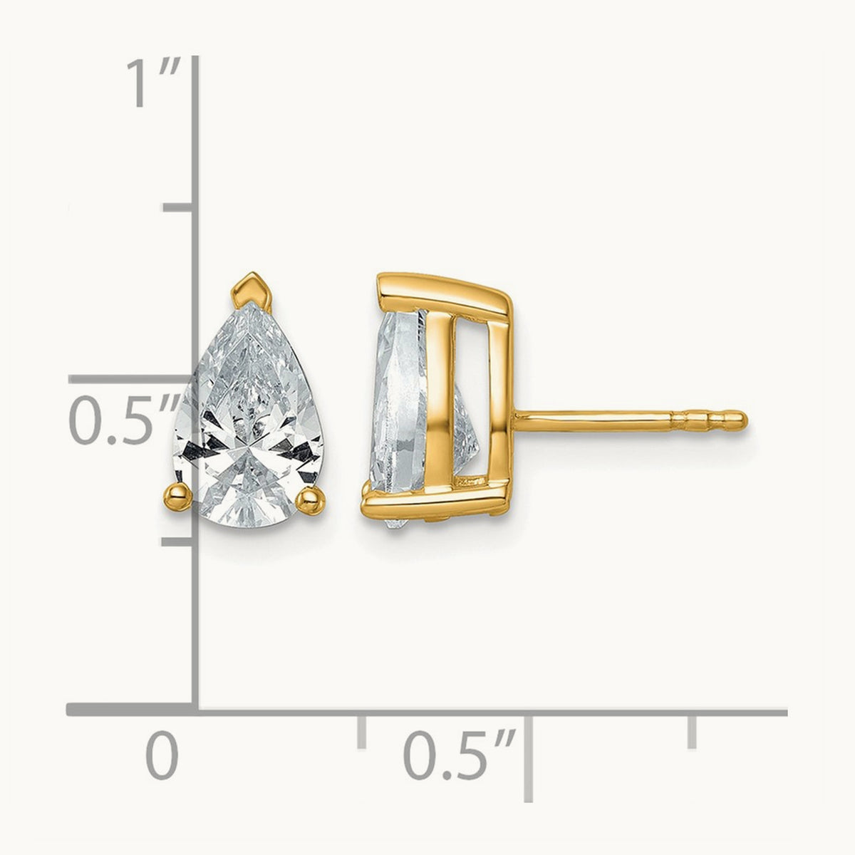 Pear 3 Prong Stud Earrings, 0.50-6.00 ct tw Lab-Grown Diamond — 3 ct, 14K Yellow Gold