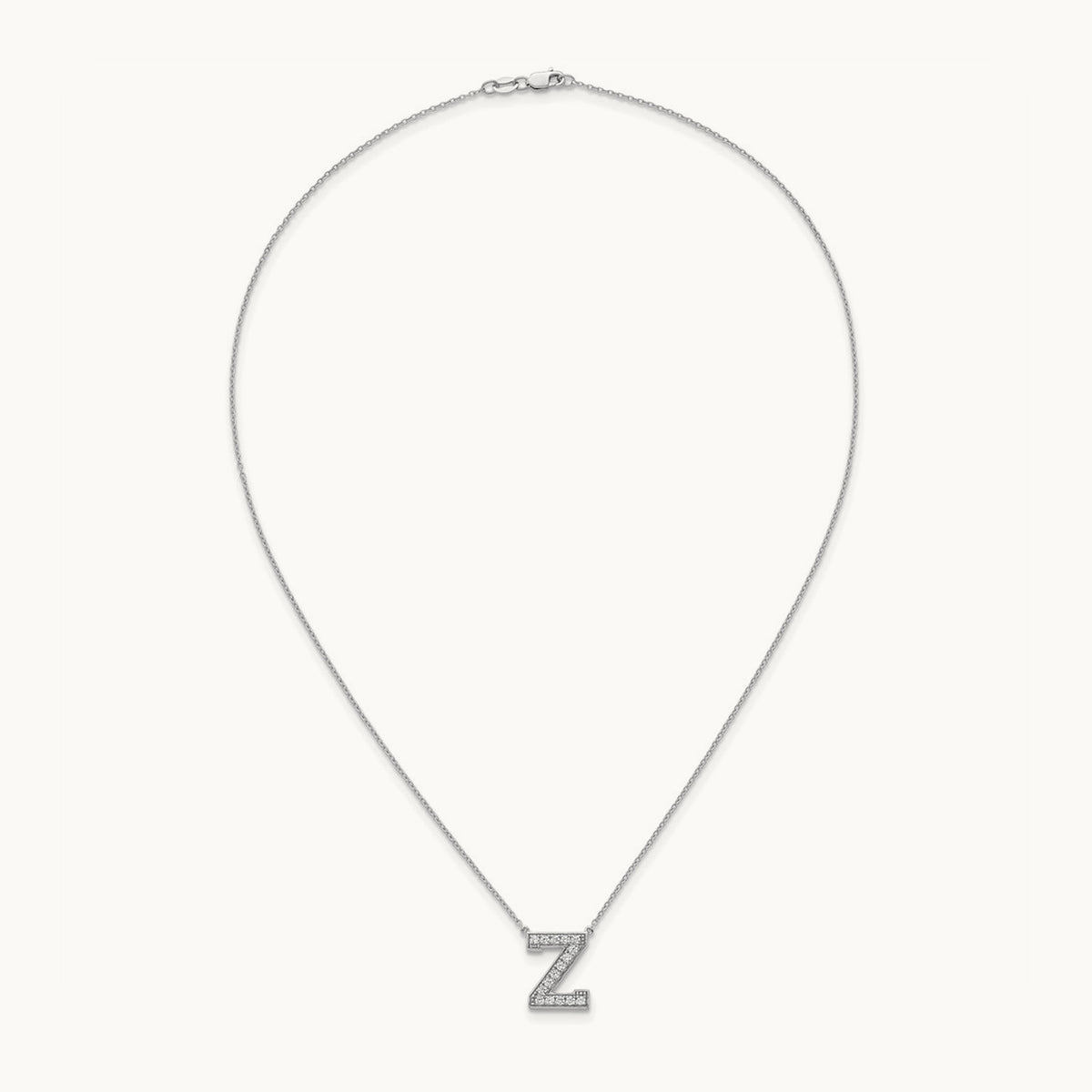 Initial Necklace — 14K White Gold, Z, 3/8 ct