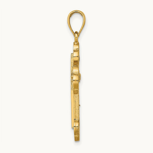 Textured Budded Cross Charm, 14K