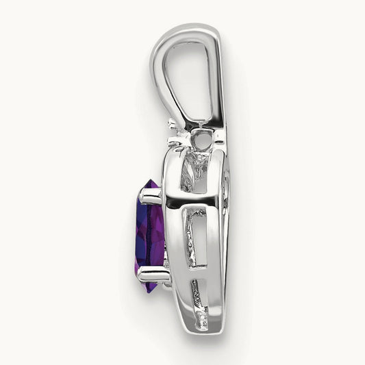 Amethyst and Diamond Heart Pendant — 14K White Gold
