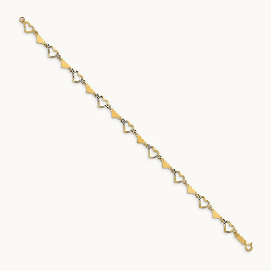 Polished Diamond-cut Open & Stamp Heart Bracelet, 14K