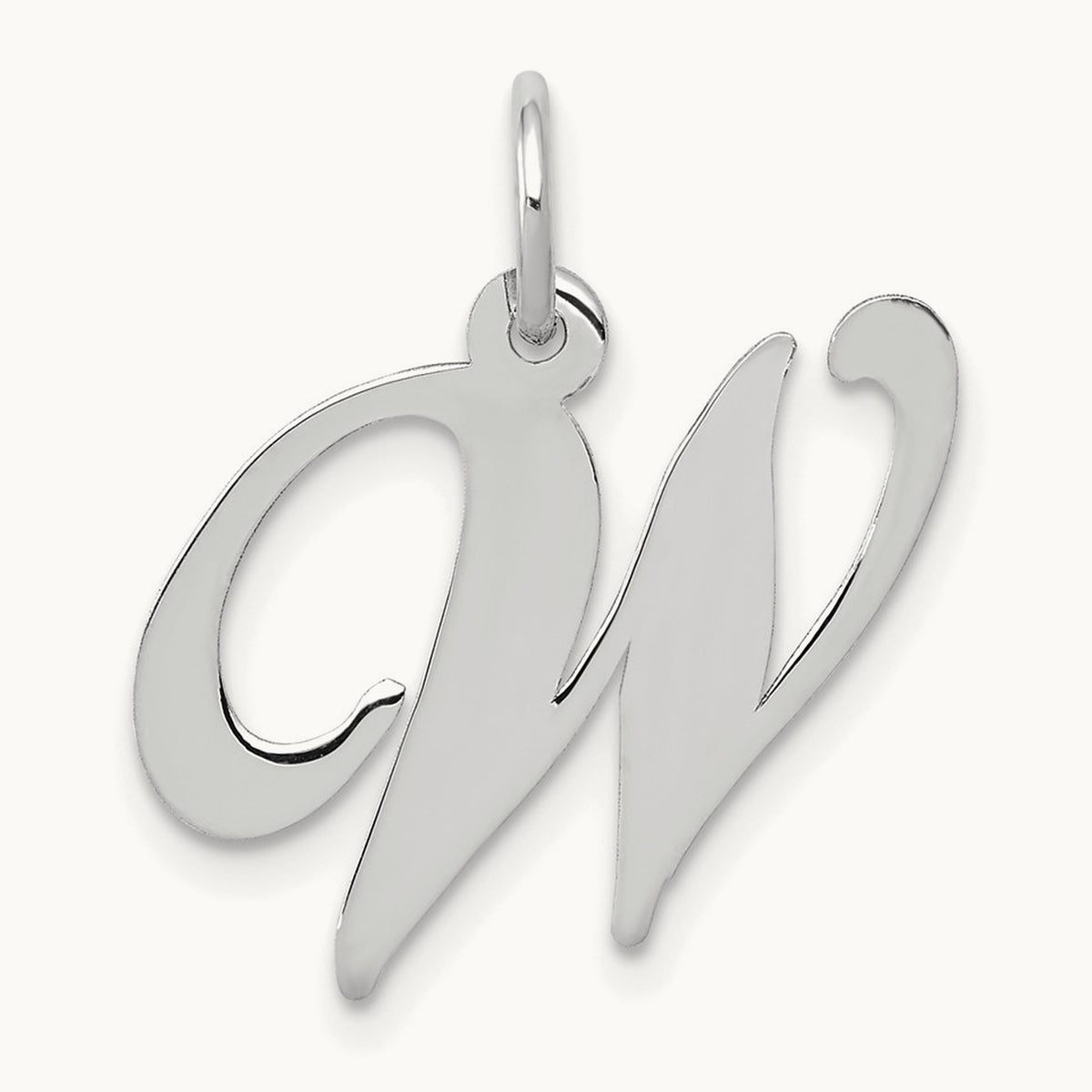 Medium Fancy Script Initial Charm — 14K White Gold, W