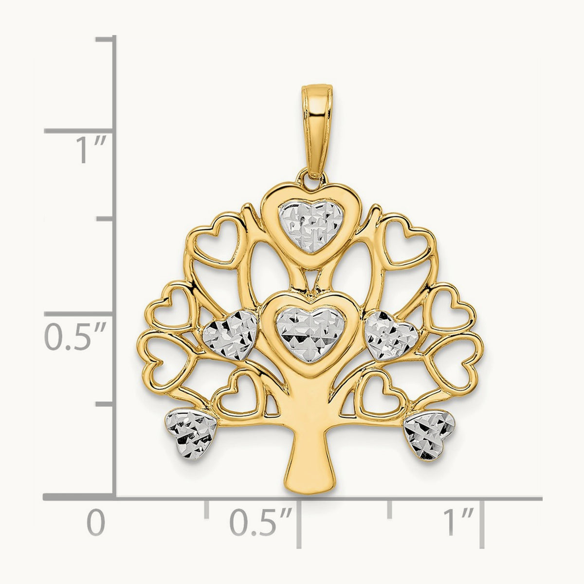 Diamond-cut Heart Tree of Life Pendant, 14K with White Rhodium