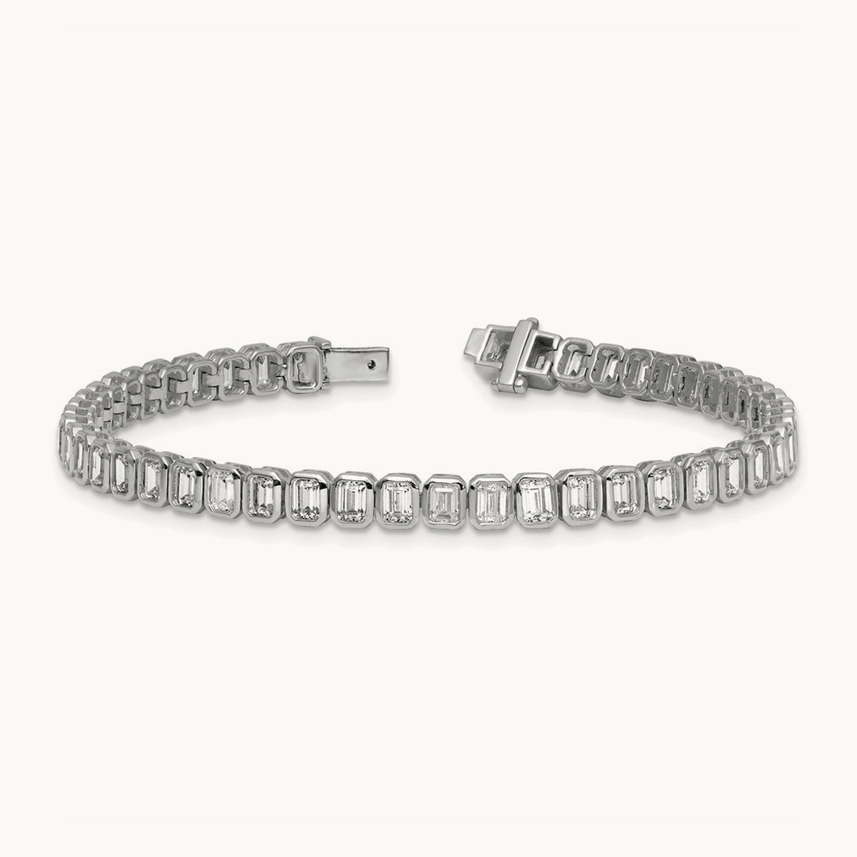 Emerald Bezel Tennis Bracelet, 6.50 ct tw Lab-Grown Diamond — 14K White Gold