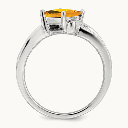 Square Citrine and Diamond Ring, 14K White Gold