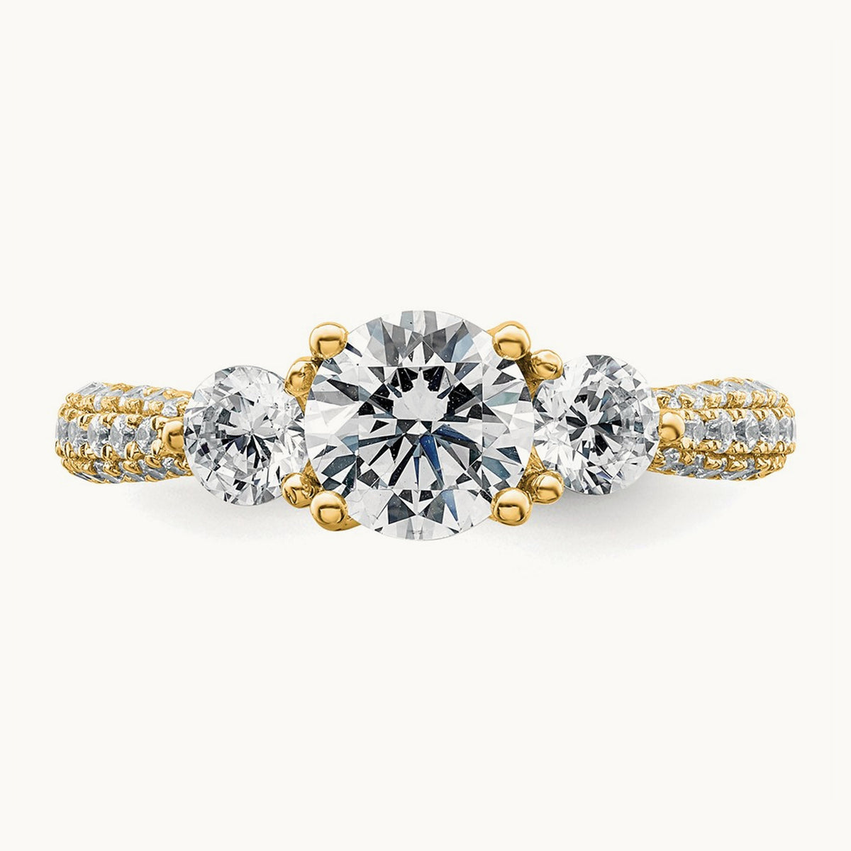 Round 3 Stone Engagement Ring, 0.50-3.75 ct tw Lab-Grown Diamond — 3/4 ct, VS (Best), 14K Yellow Gold