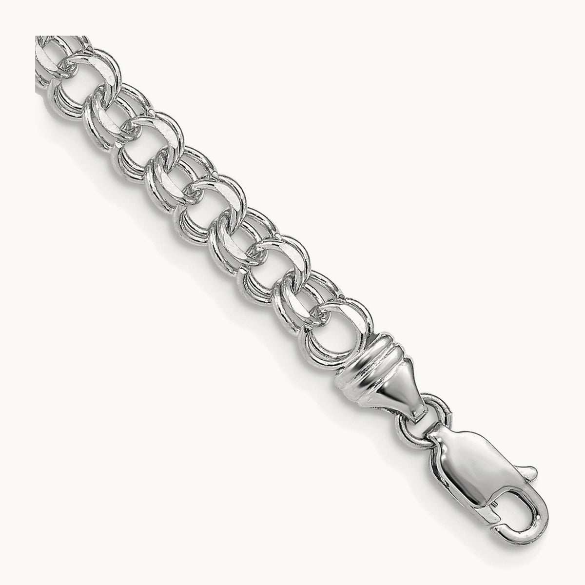 7in Solid Double Link Charm Bracelet — 14K White Gold, 4.75mm
